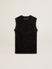 Golden Goose Black mesh knit top with sequins and contrasting details