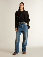 Golden Goose Black mesh knit top with sequins and contrasting details