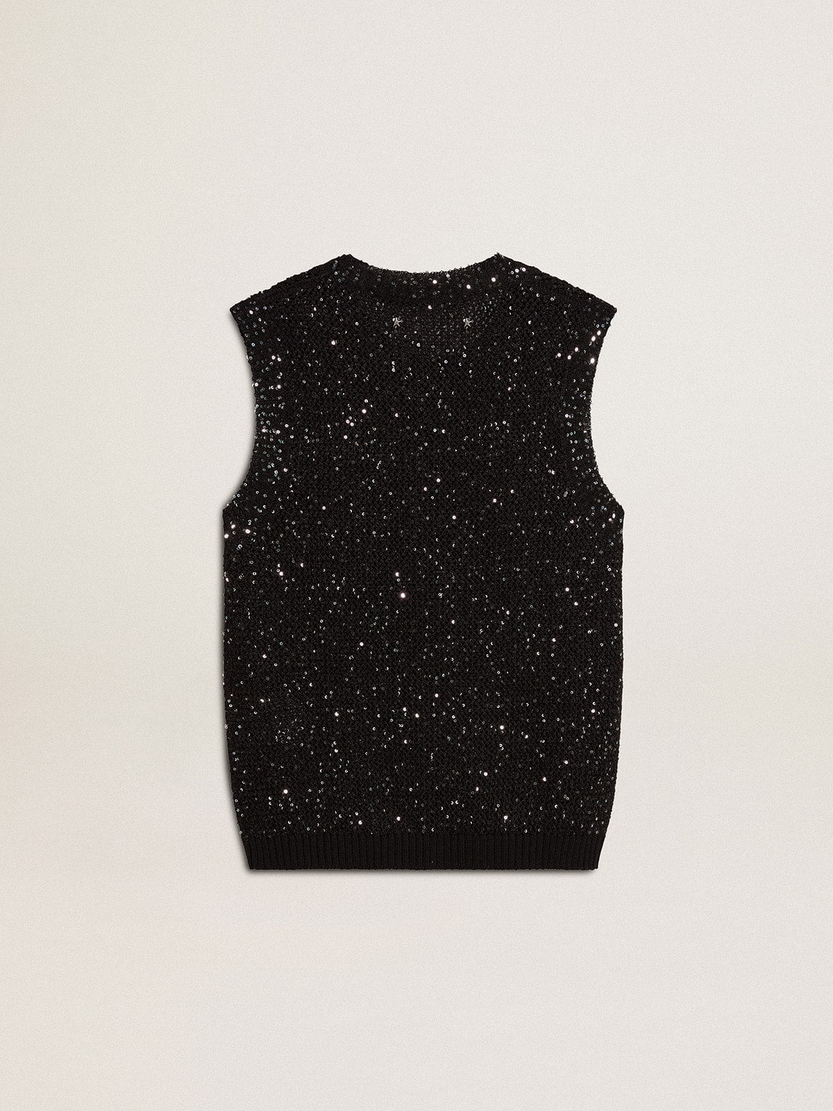 Golden Goose Black mesh knit top with sequins and contrasting details