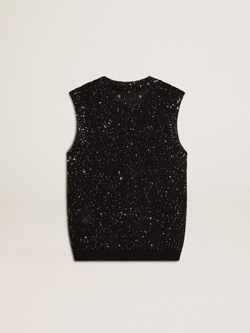 Golden Goose Black mesh knit top with sequins and contrasting details