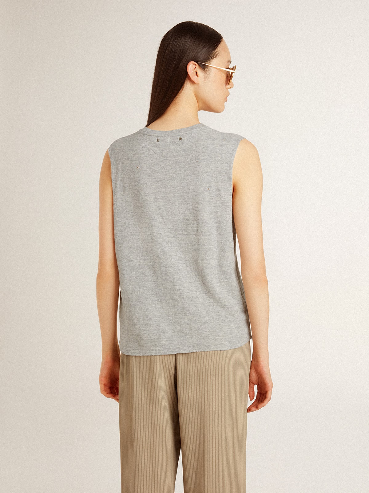 Golden Goose Women's gray sleeveless T-shirt with yellow print