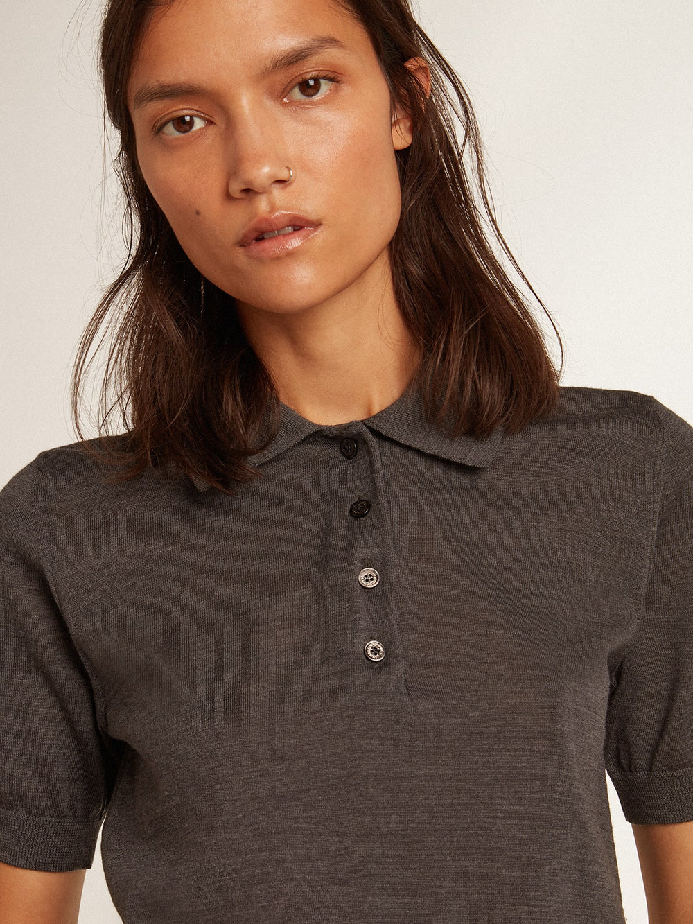 Golden Goose Women’s polo shirt in anthracite merino wool