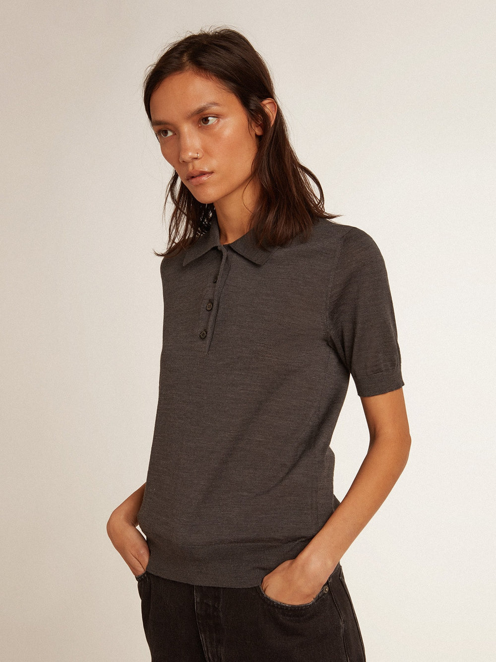 Golden Goose Women’s polo shirt in anthracite merino wool