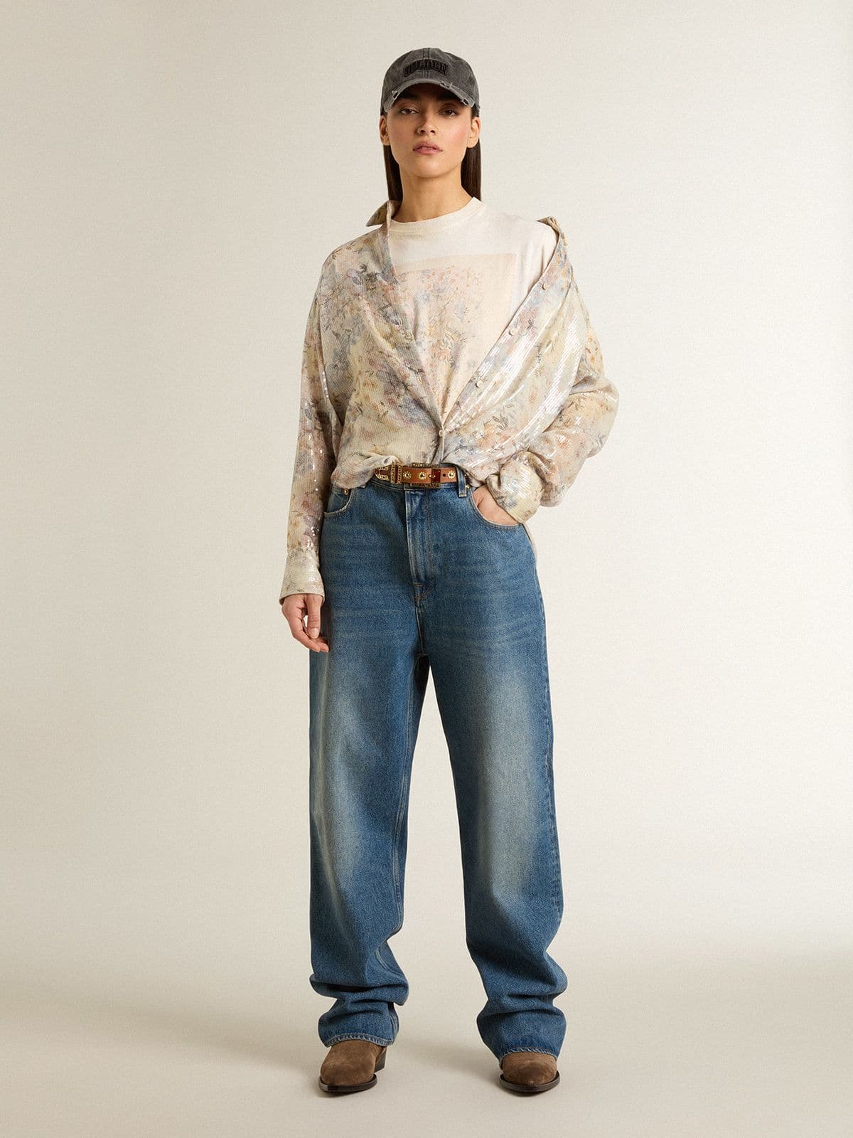 Golden Goose Women's white T-shirt with floral print