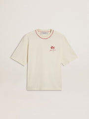 Golden Goose CNY worn-white sleeveless T-shirt with red embroidery