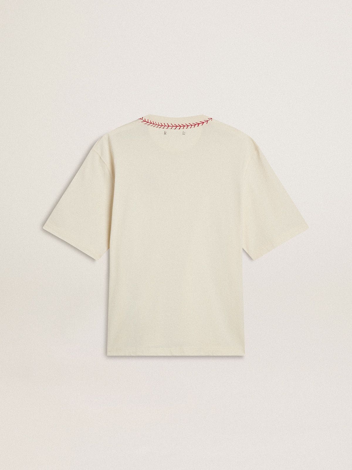 Golden Goose CNY worn-white sleeveless T-shirt with red embroidery