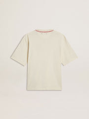 Golden Goose CNY worn-white sleeveless T-shirt with red embroidery