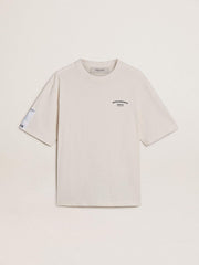 Golden Goose White unisex T-shirt with Mediterranean print and Pescheria Golden patch on the sleeve