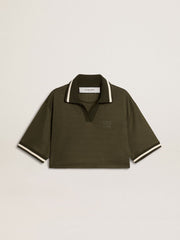 Golden Goose Women's cropped polo in military-green jersey with embroidery