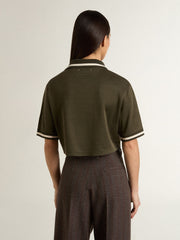 Golden Goose Women's cropped polo in military-green jersey with embroidery