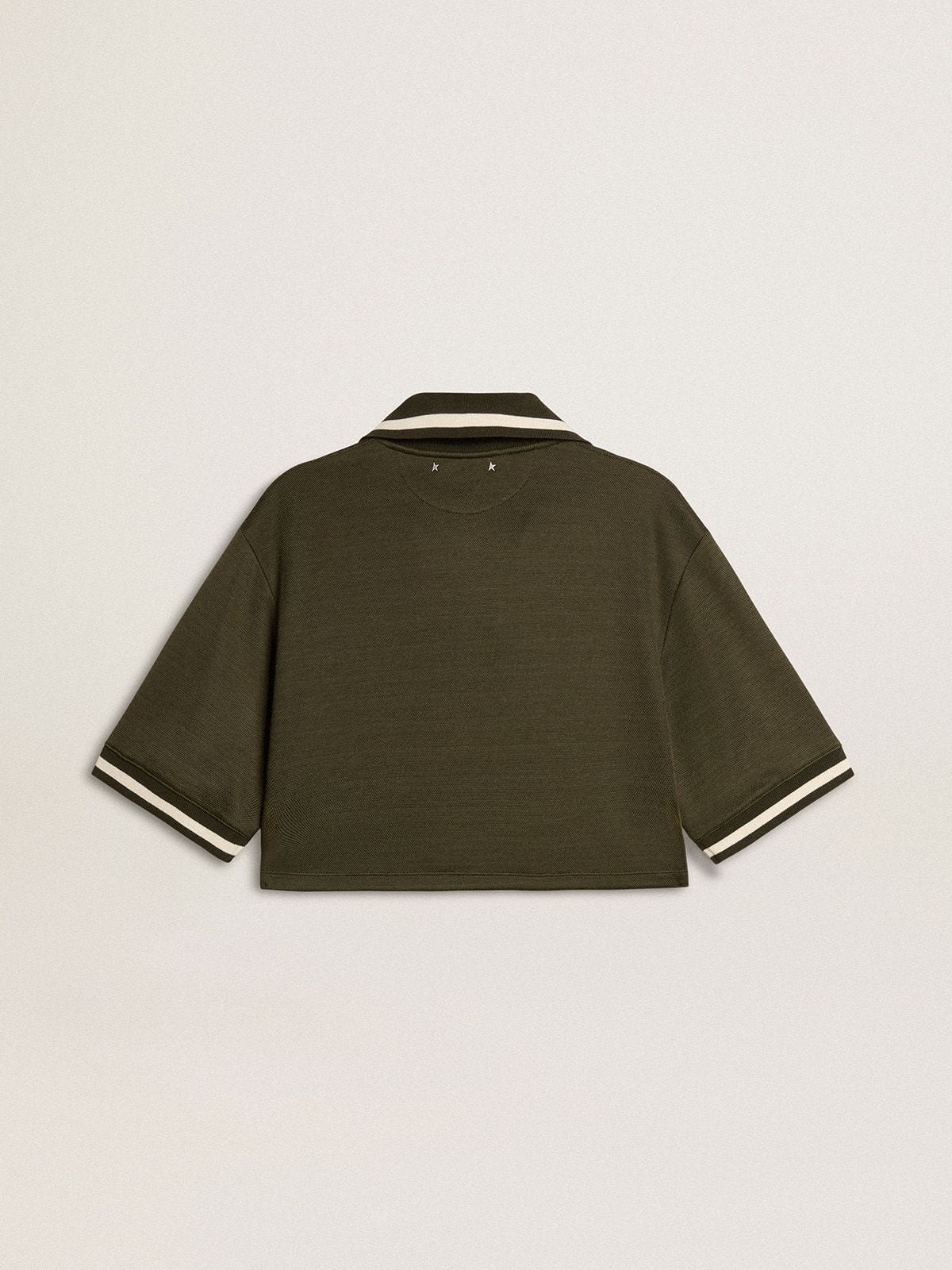 Golden Goose Women's cropped polo in military-green jersey with embroidery