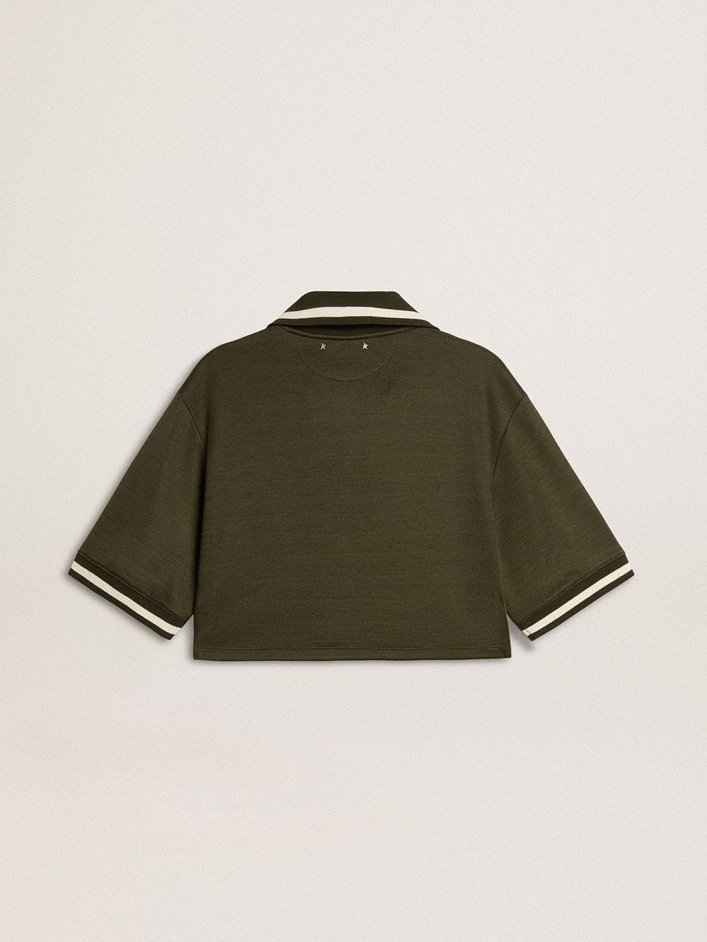 Golden Goose Women's cropped polo in military-green jersey with embroidery