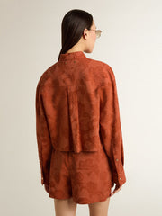 Golden Goose Women's cropped shirt in brick red jacquard with wide sleeves