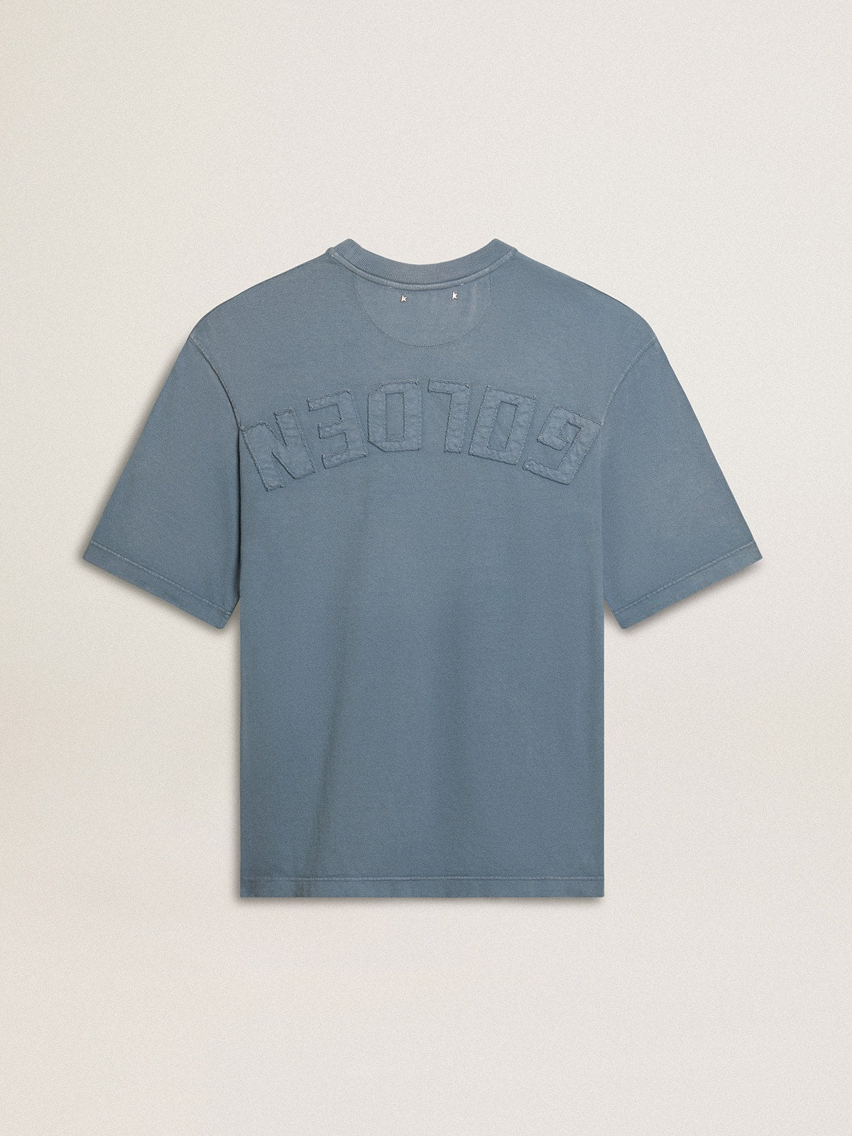 Golden Goose Unisex cotton T-shirt in baby blue with reverse print on the back
