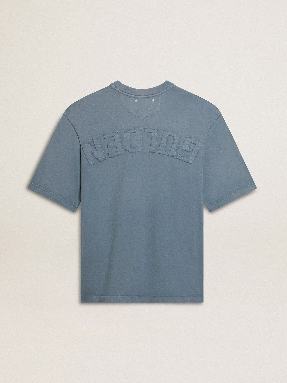 Golden Goose Unisex cotton T-shirt in baby blue with reverse print on the back