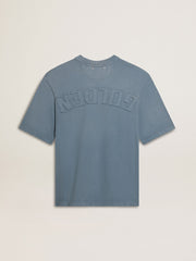 Golden Goose Unisex cotton T-shirt in baby blue with reverse print on the back