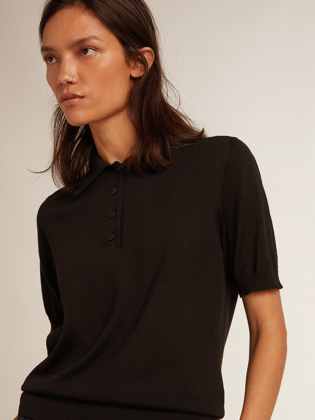 Golden Goose Women’s polo shirt in black merino wool