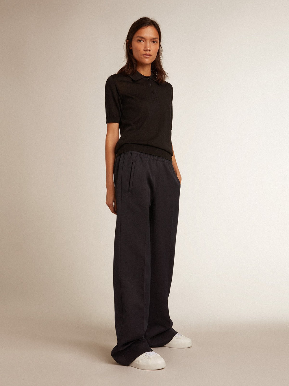 Golden Goose Women’s polo shirt in black merino wool