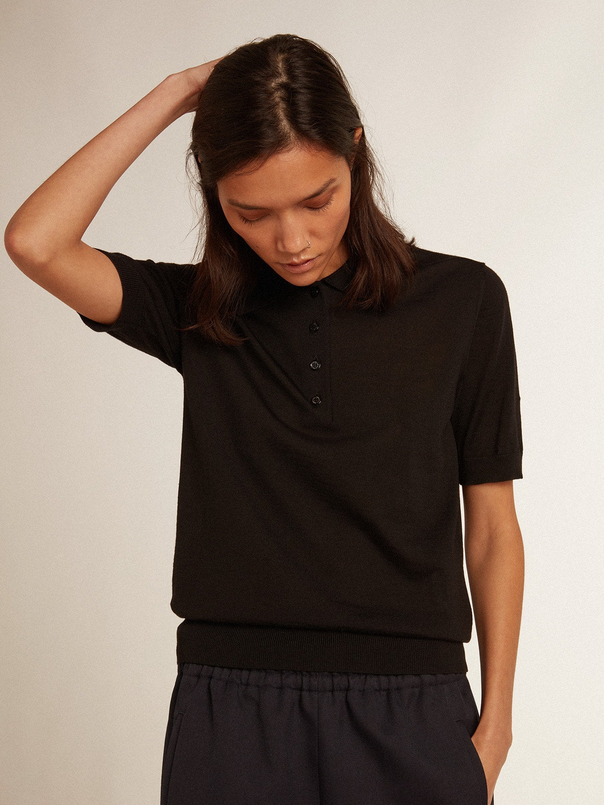 Golden Goose Women’s polo shirt in black merino wool