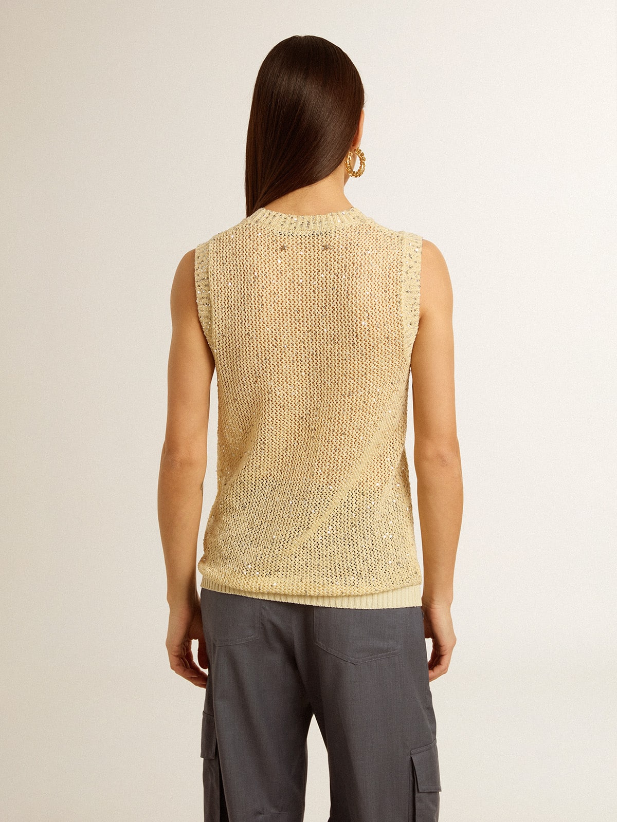 Golden Goose Mesh knit top with sequins and contrasting details