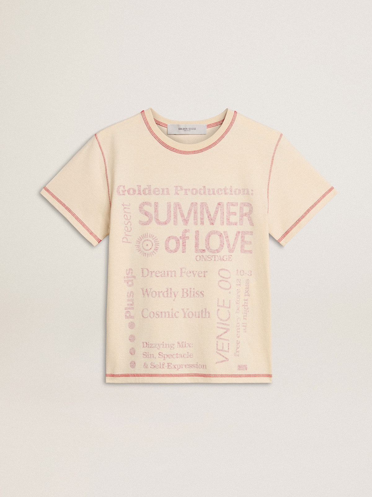 Golden Goose Women's cream T-shirt with faded red accents