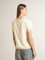 Golden Goose Women's cream T-shirt with faded red accents