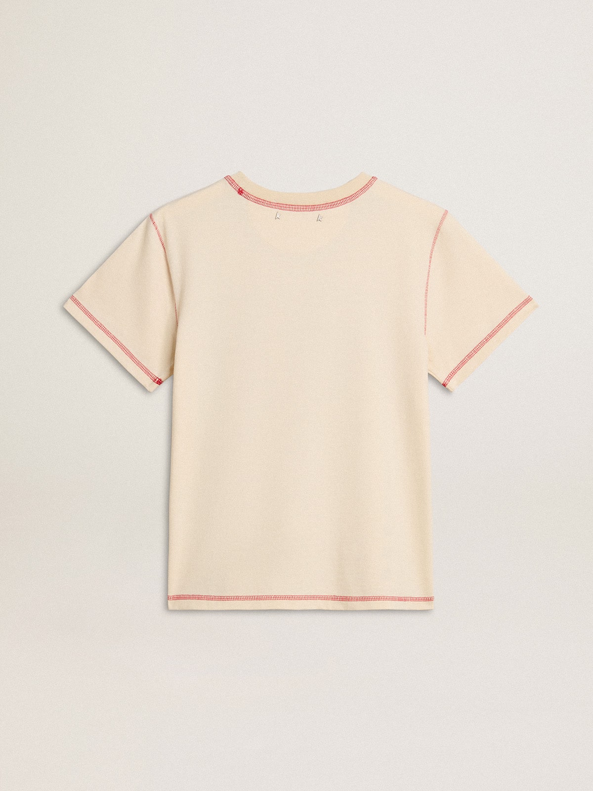 Golden Goose Women's cream T-shirt with faded red accents