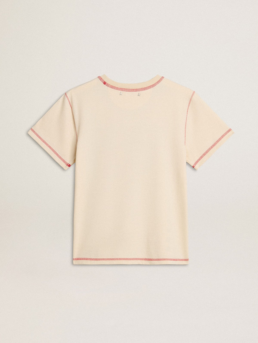 Golden Goose Women's cream T-shirt with faded red accents