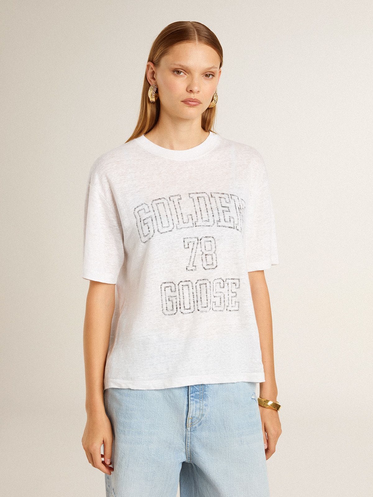 Golden Goose Women's lightweight white linen T-shirt with print