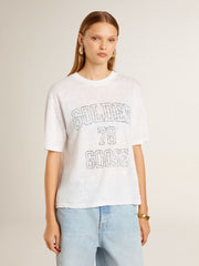 Golden Goose Women's lightweight white linen T-shirt with print