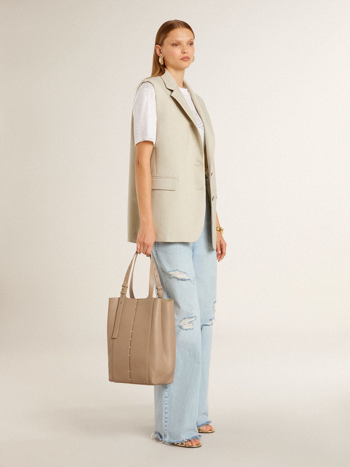 Golden Goose Women's lightweight white linen T-shirt with print