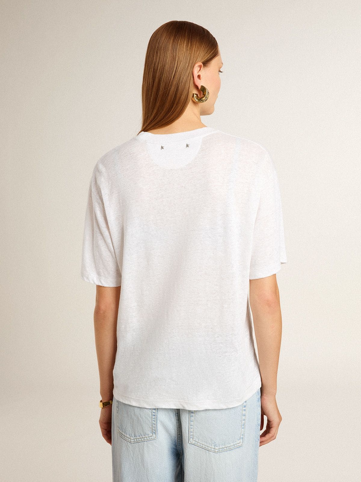 Golden Goose Women's lightweight white linen T-shirt with print