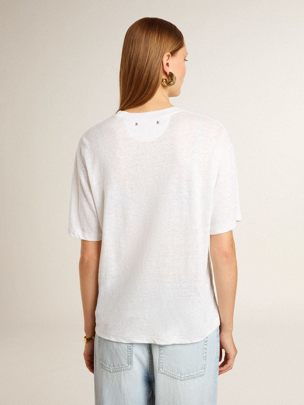 Golden Goose Women's lightweight white linen T-shirt with print