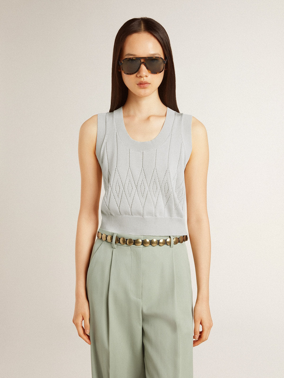 Golden Goose Women's sleeveless tank top in baby blue knit