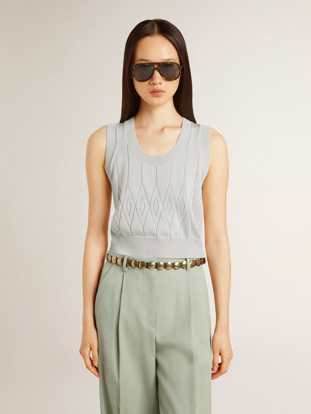Golden Goose Women's sleeveless tank top in baby blue knit