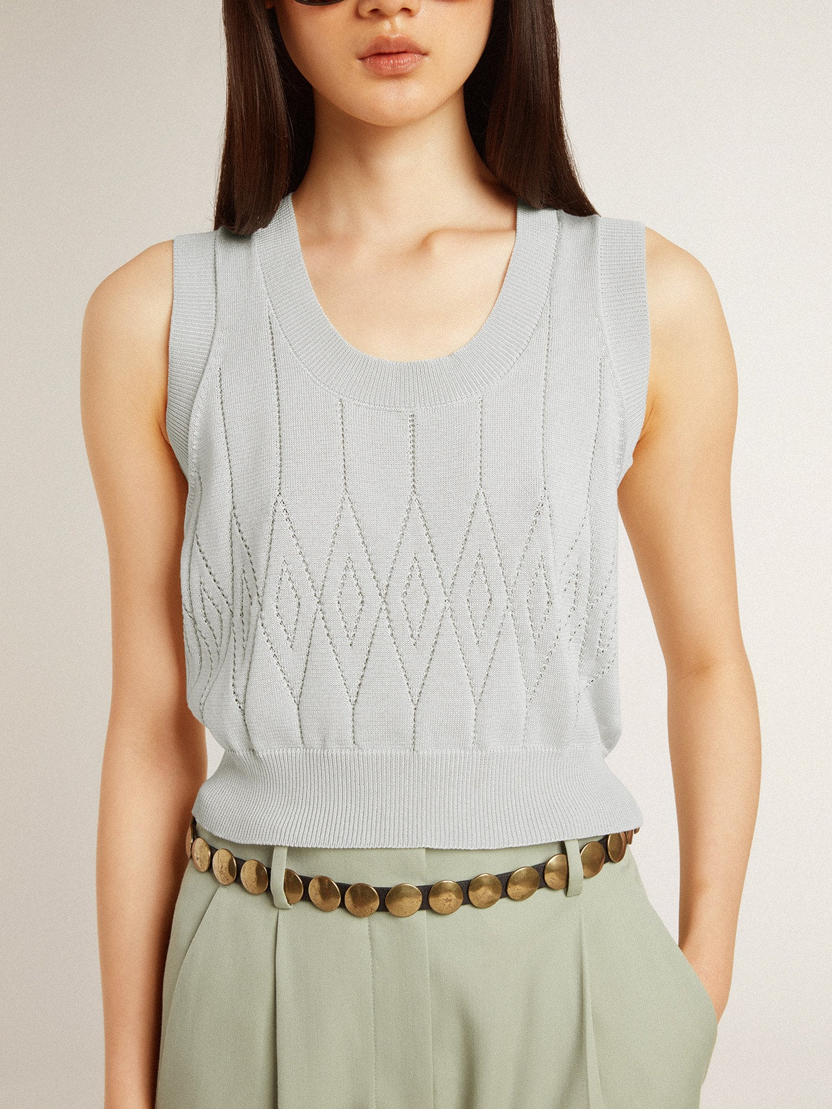 Golden Goose Women's sleeveless tank top in baby blue knit