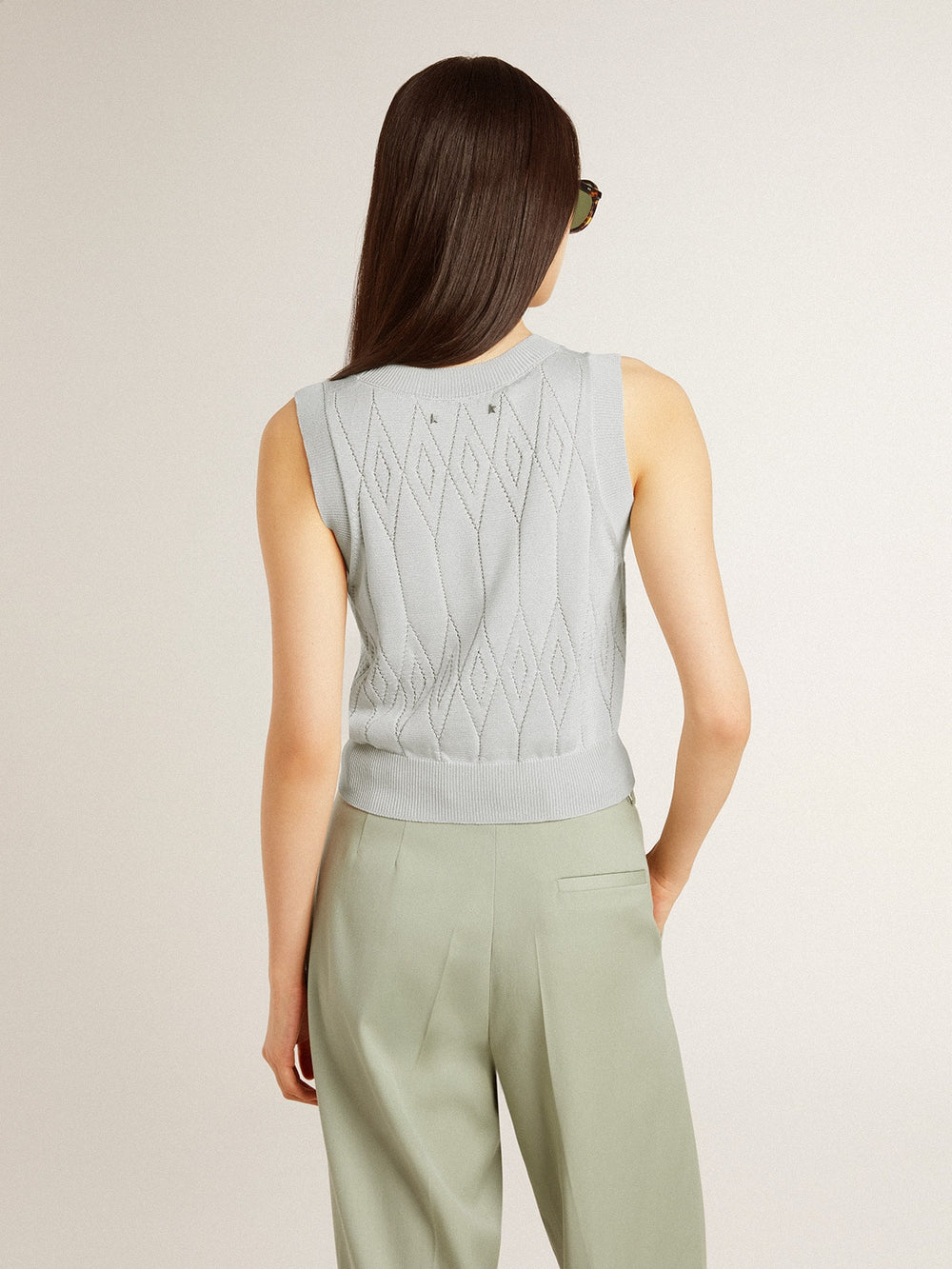 Golden Goose Women's sleeveless tank top in baby blue knit