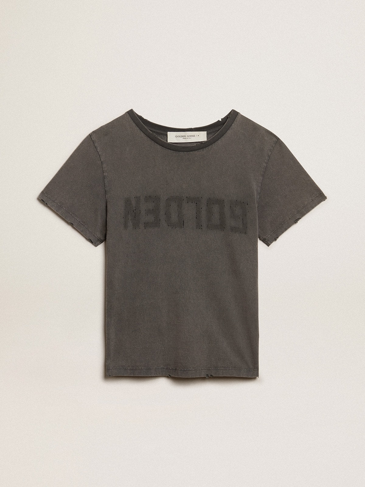 Golden Goose Distressed slim-fit T-shirt in anthracite gray