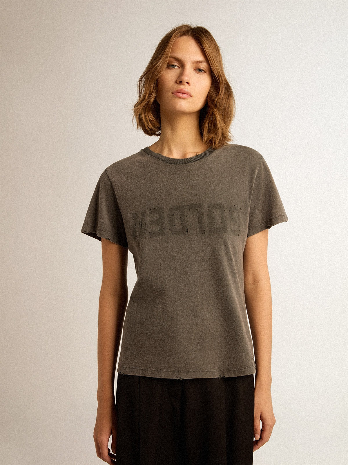 Golden Goose Distressed slim-fit T-shirt in anthracite gray