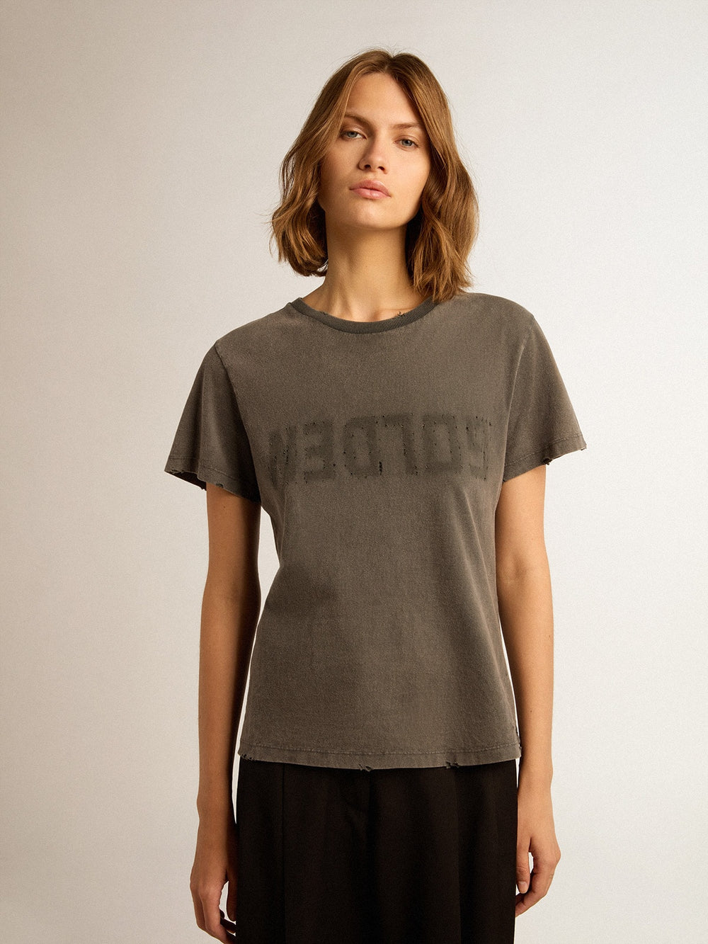 Golden Goose Distressed slim-fit T-shirt in anthracite gray