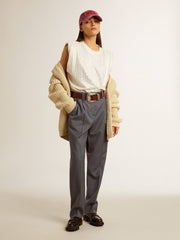 Golden Goose Aged white sleeveless T-shirt embellished with crystals