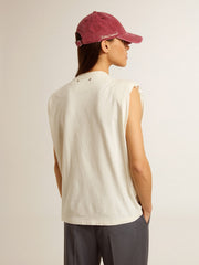 Golden Goose Aged white sleeveless T-shirt embellished with crystals