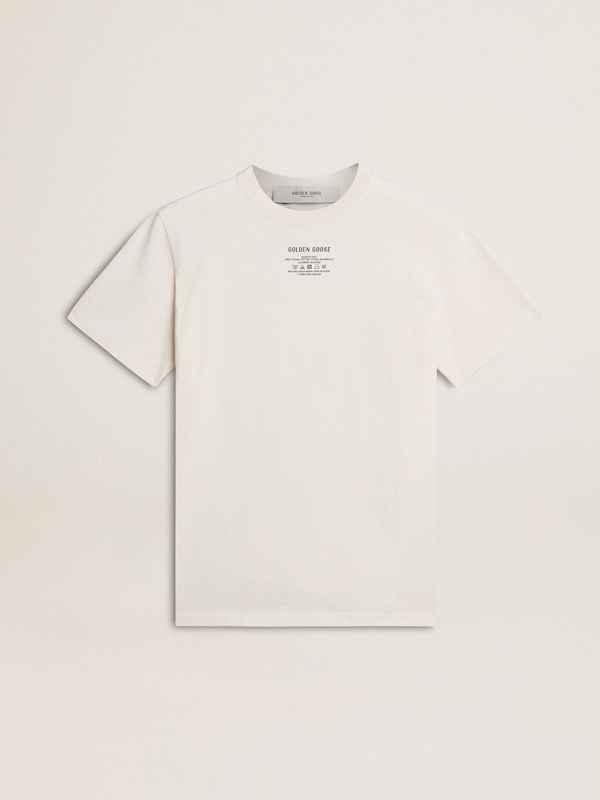 Golden Goose Women's worn-white cotton T-shirt with black lettering