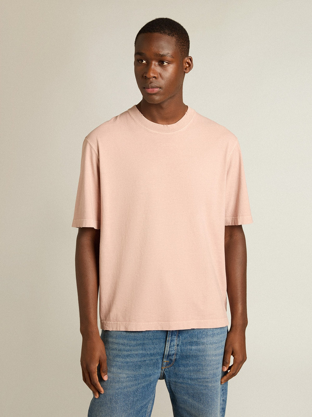 Golden Goose Powder-pink T-shirt with reverse logo on the back - Jersey Capsule