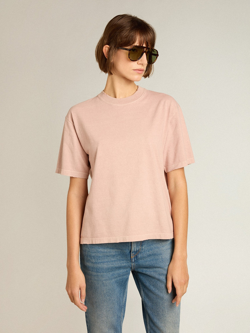 Golden Goose Powder-pink T-shirt with reverse logo on the back - Jersey Capsule