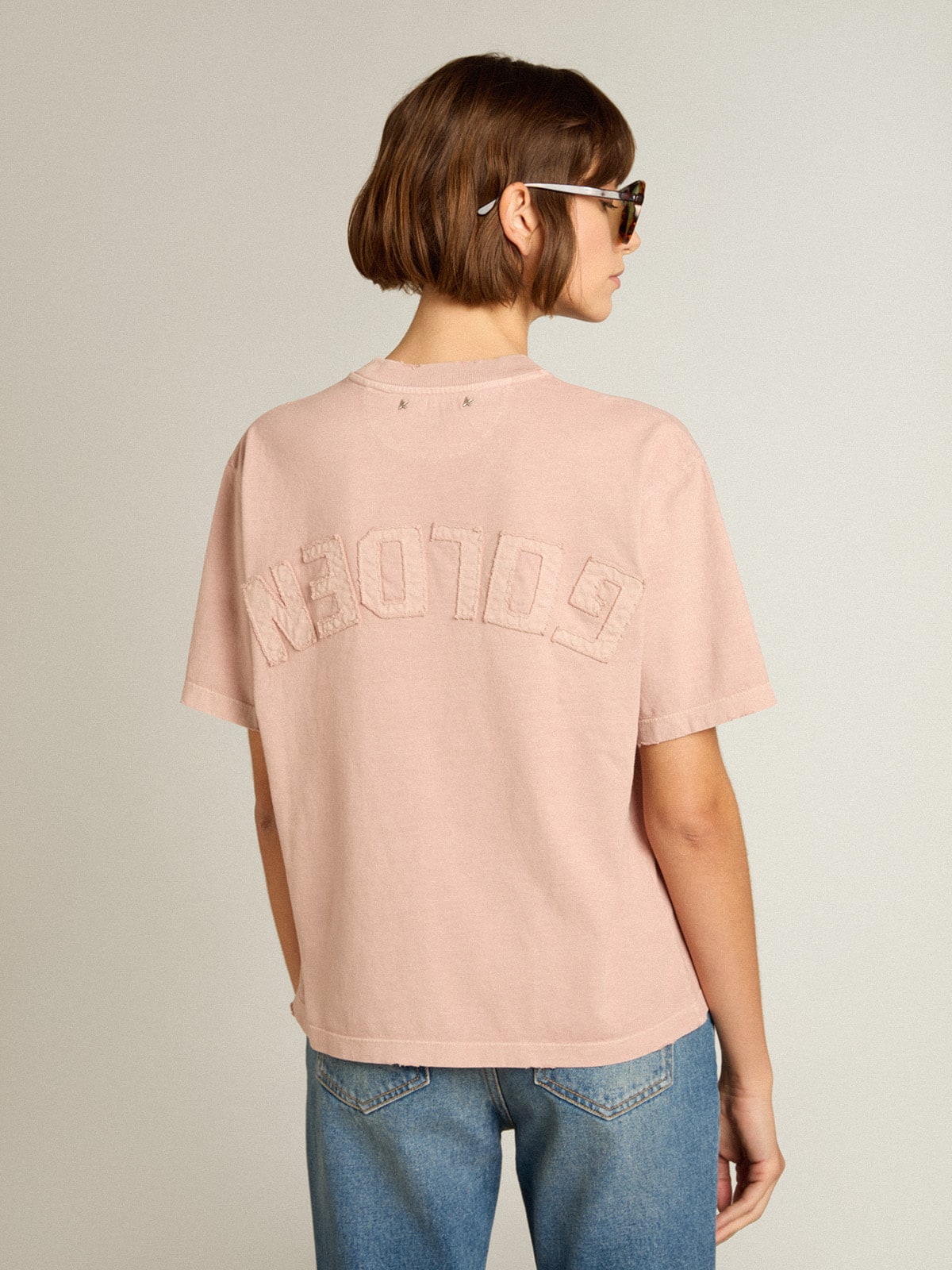 Golden Goose Powder-pink T-shirt with reverse logo on the back - Jersey Capsule