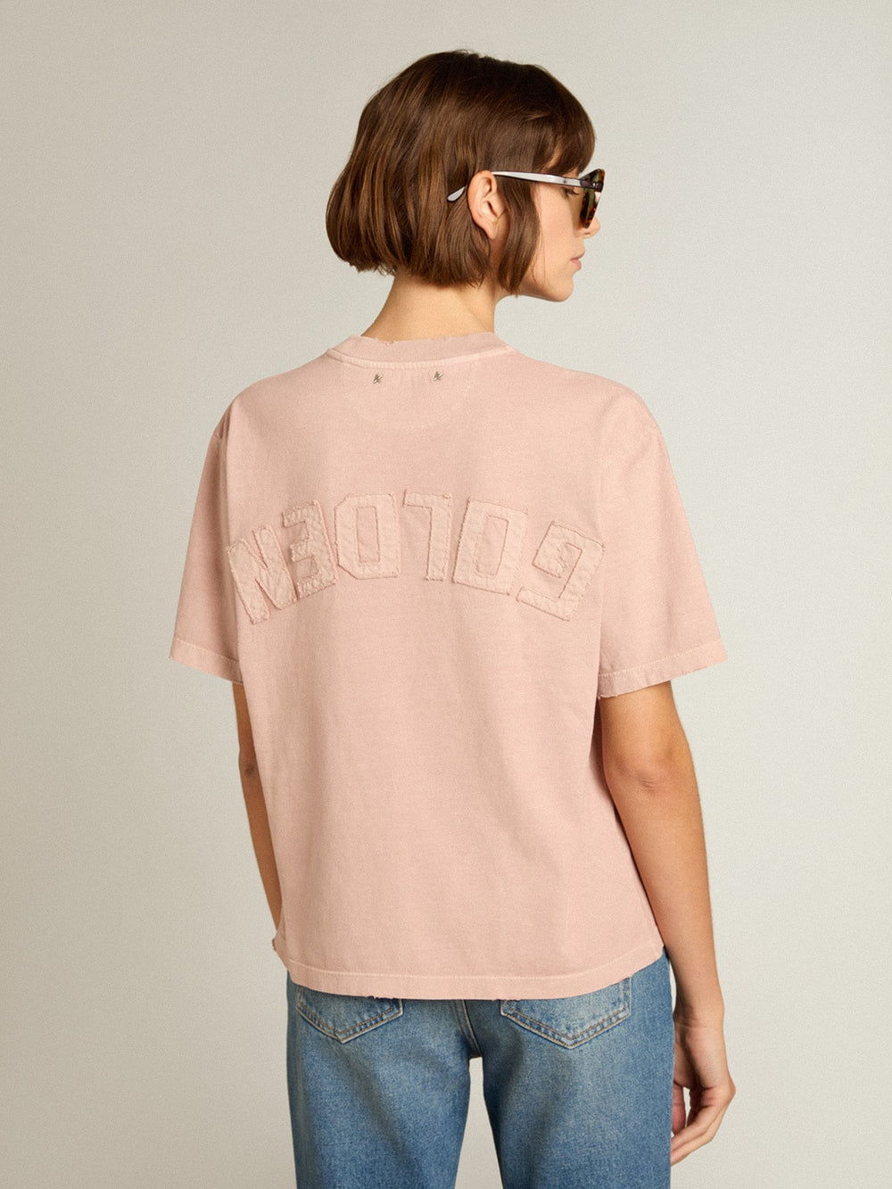 Golden Goose Powder-pink T-shirt with reverse logo on the back - Jersey Capsule
