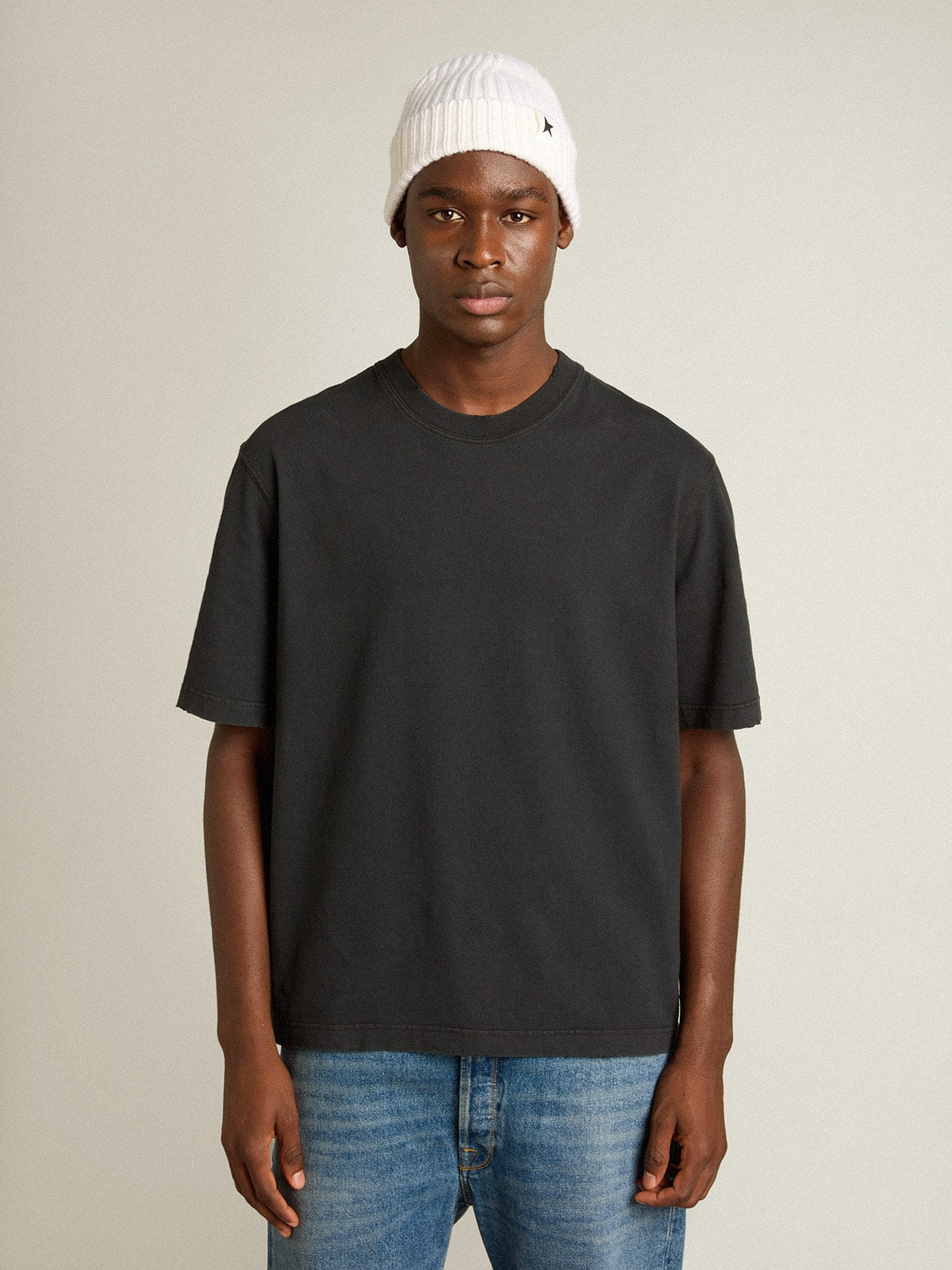 Golden Goose T-shirt in washed black with reverse logo on the back - Jersey Capsule