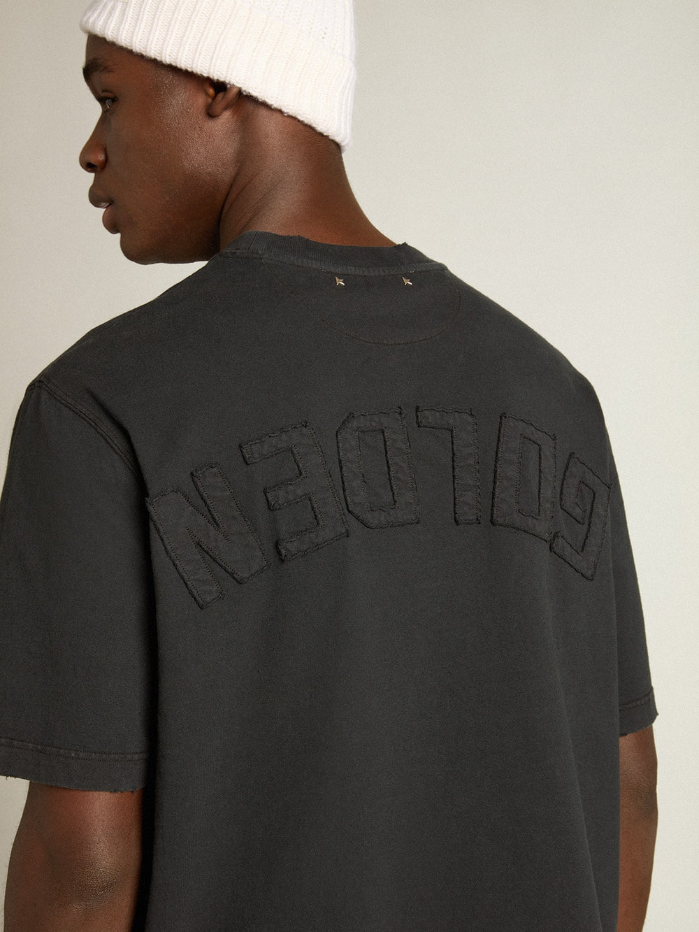 Golden Goose T-shirt in washed black with reverse logo on the back - Jersey Capsule