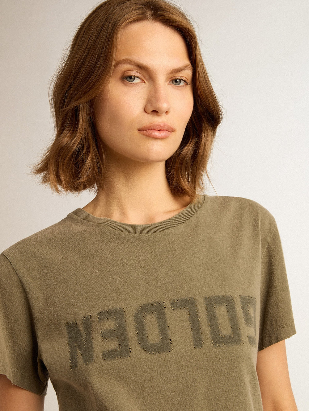 Golden Goose Women's olive green T-shirt with Golden lettering